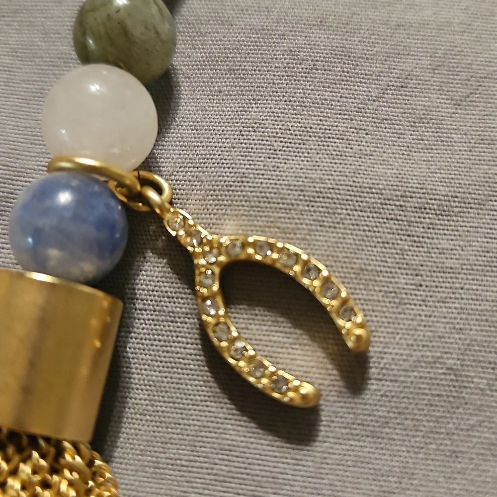 WHITE HOUSE BLACK MARKET Mixed Gemstone Wishbone Chain Tassel Pendant Necklace